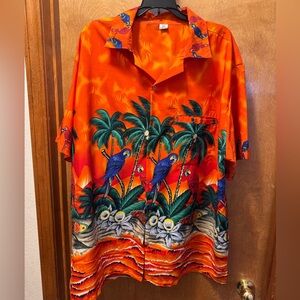 Men's 3XL Shirt Casual Button Down Short Sleeve XXXL Tropical Orange Parrot